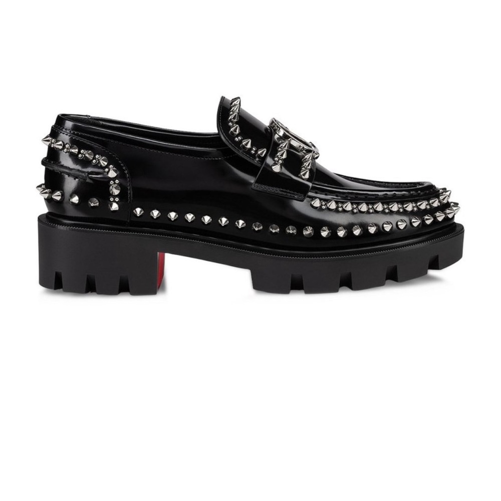 Christian Louboutin CL Studded Lug Sole Loafer in Black/Lin Black - Picture 4 of 13